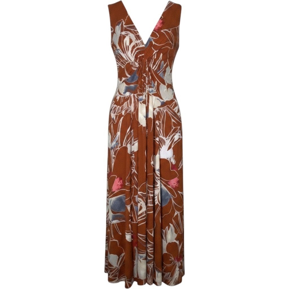 Calvin Klein Rust Orange Floral Twist Front Keyhole Maxi Dress Size 12